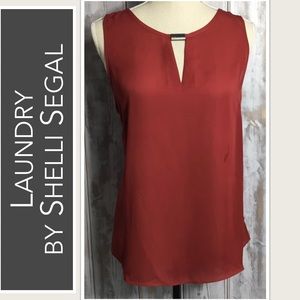 Laundry by Shelli Segal Deep Red Sleeveless Top Keyhole Front Metal Acce…